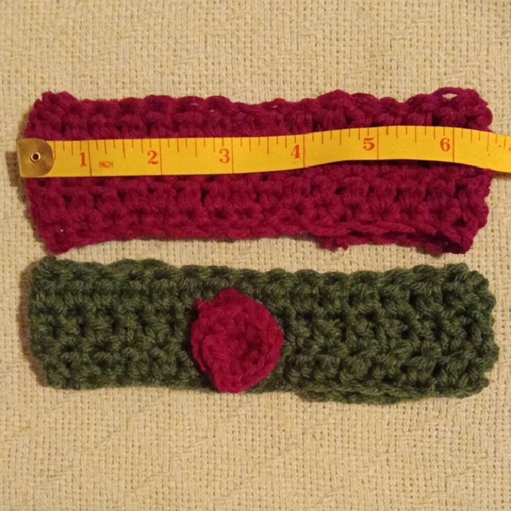 Handmade Crochet Headbands in Dark Red and Green